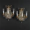 Coppia di Applique Antiche 900 Cristallo Specchio Ferro Battuto Dorato