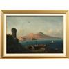 Dipinto Antico Veduta Olio su tela Italia '800 Quadro con cornice