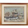 Dipinto Antico Veduta Olio su faesite Gaetano Valbusa Quadro Cornice