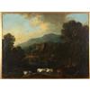 Dipinto Antico 700 Paesaggio con Animali Olio su Tela Cornice Listello