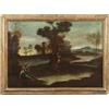 Dipinto Antico '700 Paesaggio con Figure Olio su Tela Cornice in Stile
