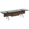 Tavolino Antico con Base Intagliata '900 Legno Metallo Piano Cristallo