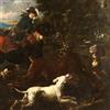 Dipinto Antico Philip Peter Roos Scena di Caccia '700 Olio su Tela