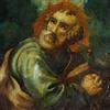 Dipinto Antico '800 San Pietro Apostolo Pittura Sotto Vetro Incisione