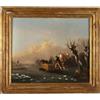 Quadro Antico Dipinto con Paesaggio Invernale Olio su Tela XIX Secolo