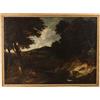 Quadro Antico Dipinto con Paesaggio Olio su Tela XVII Secolo
