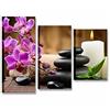 Quadri L&C ITALIA Pietre Zen Candele - Quadro Moderno Bagno 85 x 60 Stampa su Tela 3 Pezzi con Fiori Orchidea Viola e Bamboo per Arredamento Centro Benessere Estetico