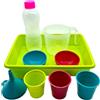 GERILEO Set Accessori Cucina in Plastica - 9 Pezzi - Trasferibili Montessori - Vassoio, Bicchieri, Ciotole, Brocca, Bottiglia, Imbuto - Pentole, Trasferimenti, Attività, Materiale - Senza BPA (9 pezzi)
