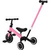 HUOLE Triciclo 3 in 1 con manico scorrevole per bambini da 1 a 3 anni, ruota pieghevole, bicicletta per bambini con frizione, ruote più grandi, pedali rimovibili, 3 in 1 (rosa)