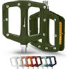 IMPALAPRO - Pedali per Bicicletta con Riflettenti in Fibra di Nylon con Cuscinetto Sigillato 9/16 - Pedale MTB Flat - BMX - Flat Gravel - City Bike con Riflettori (Verde Scuro)