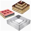 Lnjya Set di 3 anelli per torte, diametro 10/15/20 cm, in acciaio inox, quadrati, altezza 4,5 cm, fai da te per dolci