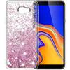 Gypsophilaa Cover Samsung Galaxy J4 Plus 2018, Lyzwn 3D Glitter Liquido Sabbie Mobili Trasparente Morbido TPU Silicone Custodia per Galaxy J4 Plus 2018 Brillantini Sequin PC Posteriore Protettiva Case