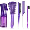 LORSEX Spazzola per capelli con flacone spray da 200 ml, spazzola districante per capelli naturali, afro da 3a a 4c, crespi, ondulati e ricci (viola)