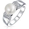 Bling Jewelry Stile Art Deco Pave Cz Solitaire White Freshwater Cultured Pearl Anello di Fidanzamento per Le Donne in Ottone Placcato Argento