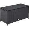 TecTake® Box Contenitore da Esterno, Mobile da Giardino con Intreccio in Polyrattan, Telaio in Alluminio, Coperchio Rinforzato, Pratica Maniglia, Rotelle Girevoli, 117x54x64cm, 297 L - Nero