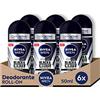 NIVEA MEN Black & White Invisible Roll-On Deodorante antitraspirante in confezione da 6 x 150 ml, Deodorante uomo anti-aloni, Deo roll regola la traspirazione per 48h