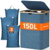 Lifewit 150L Cesto per la Biancheria con Coperchio, Grande Cesta Portabiancheria a 3 Scomparti, Portabiancheria Sporca con Manici in Bambù e 3 Sacco per la Biancheria Rimovibile, Blu
