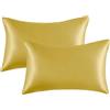 My home store Confezione da 2 federe in raso dorato, ipoallergeniche, morbide e lisce, in seta naturale, dimensioni standard 50 x 75 cm