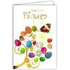 Afie 62-1024 - Biglietto di auguri di Pasqua allegra in oro dorato lucido, con busta, 12 x 17,5 cm, illustrazione di uova di uccello colorate albero della vita, festa di primavera, creazione edizione,