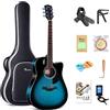 Rosen Chitarra acustica 4/4 Guitar 41 pollici Chitarra in per principianti Bundle con libro, borsa imbottita, corde, plettri, accordatore, chiave a brugola, tracolla, blu