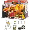 Rolife Kit Miniatura Casa con Luce LED, Decorazione 3D, Set Modellini per Garage, Workshop Diorama, Fai da Te per Adulti e Festa del Papà