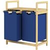 ML DESIGN modern living ML-Design Cesto Portabiancheria con Struttura in Bambù con Ripiano e 2 Scomparti in Tessuto 60 L Blu Scuro per Biancheria 63x33x73 cm Raccoglitore adatto per il Bagno Sacchi Estraibili