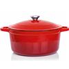VeoHome Casseruola in Ghisa Smaltata VeoHome Rosso 6L Ø28cm, Cocotte Ultra Resistente, Pentola Compatibile Induzione/Gas/Forno, Cottura Omogenea, Fornello Sapori Autentici, Coperchio a Rilievo