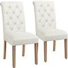 Yaheetech Set 2 Sedie Sala da Pranzo Moderne Imbottite in Tessuto Eleganti Gambe in Legno Massello Schienale Alto con Bottoni Imbottiti Portata 125 kg Beige