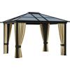 Outsunny Gazebo da Giardino 3x3.6m con Zanzariera e Tetto in Policarbonato, Struttura in Alluminio, Marrone, Beige, Nero|Aosom