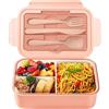 Diboniur Porta Pranzo, Lunch Box con Posate, 1400ml Schiscetta Pranzo Bento Box con 3 Scomparti Contenitore Pranzo Ufficio Microonde (Rosa)