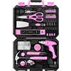 DEKO Cassetta Attrezzi Rosa 98 Pezzi, Dotata di Cacciavite Elettrico Wireless 3.6V, Set Completo di Manutenzione Domestica, Ufficio e Officina, Hardware e Kit Utensili Fai da Te