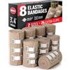 Mighty-X Fascia per Bendaggio di Compressione Elastica - Set da 8 - (4 x 7.5cm + 4 x 10cm) - Bendaggio a Compressione Durevole + 24 Clip Extra