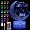 EBKCQ Luna Lampada per Ramadan Decorazioni, LED Ramadan Mubarak Decorazioni Luci, 16 Colori Lampada Luna 3D con Telecomando e Ricarica USB per Eid Ramadan Mubarak Decorazioni, Compleanno Feste
