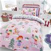 Happy Linen Company Set copripiumino - double face con fantasia natalizia e pattinaggio sul ghiaccio - rosa - letto bambini