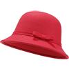 UltraKey Cappello in Feltro da Donna, Cappello a Secchiello, Cappello a Bombetta Vintage Regolabile in Lana Scamosciata con Fiocco Rosso