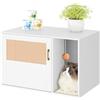 Hzuaneri Recinto per Lettiera per Gatti con Porta in Rattan, Mobili per Lettiera Nascosta, Tavolino Laterale in Legno per Casa per Animali Domestici, Soggiorno, Camera da Letto, Bianco CB05603X