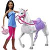 Barbie - Playset Bambola Barbie Castana Alta Circa 30cm e Cavallo con Sella, Briglie, Redini e Casco da Equitazione, Giocattolo per Bambini 3+ Anni, HCJ53