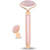 Sun & Sia Massaggiatore Viso Roller Pietra Quarzo Rosa Elettrico - Rullo in Quarzo Rosa 100% Naturale - Sistema di Vibrazione Integrato per una maggiore Efficienza - Antietà - Stimola la circolazione sanguigna