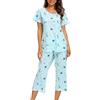 ENJOYNIGHT Pigiama da donna corto in cotone, biancheria da notte a maniche corte e pantaloni lunghi a 3/4, Stelle blu, XXXL