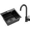 VBChome Lavello da Incasso in Acciaio Inox Con Rubinetto, 50 x 45 cm, Nero, Con Foro per Rubinetto, PVD