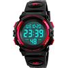 TONSHEN Digitale Orologio Impermeabile Outdoor Sportivo Militare Tattica Quarzo Orologi da Polso Plastica Lunetta e Gomma Band Sveglia Data Calendario Cronometro LED Numero Display Uomo Donna (Piccolo Rosso)