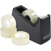 Rapesco 1619 Dispenser per Nastro Adesivo 300 con Nucleo da 25 mm, Include 4 Rotoli di Nastro, Nero
