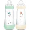 MAM - Confezione da 2 biberon Easy Start Anti-Colica 4+ mesi a flusso rapido (2 x 320 ml) Menta + Cotone - Biberon per ridurre le coliche e il disagio del bambino - Biberon per bambini compatibile con
