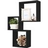 VIRSUS Set 3 Mensole da Parete Quadrate 5120, Misure 30x30cm, 27x27cm e 24x24cm, Spessore 11,7cm, Cubi Sospesi in Legno MDF, Ripiani Decorativi da Arredo (Nero)