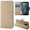 N NEWTOP Cover Compatibile per Samsung Galaxy A6 Plus 2018, HQ Lateral Custodia Libro Flip Magnetica Portafoglio Simil Pelle Stand Protettiva (Oro)