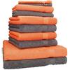 Betz Set di 10 asciugamani Premium 2 asciugamani da doccia 4 asciugamani 2 asciugamani per ospiti 2 guanti da bagno 100% cotone colore arancione e grigio antracite