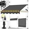 tillvex Tenda da Sole a Bracci con Manovella | Protezione Balcone, Regolabile, Senza Forare, a Manovella | Tenda resistente per Esterno ai raggi UV e regolabile in Altezza (250cm, Grigio con LED)