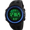SKMEI Orologio Sportivo Digitale da uomo 50 m Impermeabile LED Militare Multifunzione Smart Watch Cronometro Conto Alla Rovescia Auto, Nero-blu,
