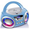 Cyberlux Lettore CD con illuminazione a LED, connettore per cuffie, radio stereo portatile, radio per bambini, impianto stereo, USB, lettore CD/MP3, radio FM, ingresso per cuffie, Aux In