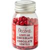 Decora, 2081189 Confezione da 80 g Mini Lenti Cioccolato A Latte Rosso Dim. ⌀ 10 mm, Pronte all'uso, Da cospargere direttamente su torte, Con il 60% di cioccolato al latte, Made in Italy